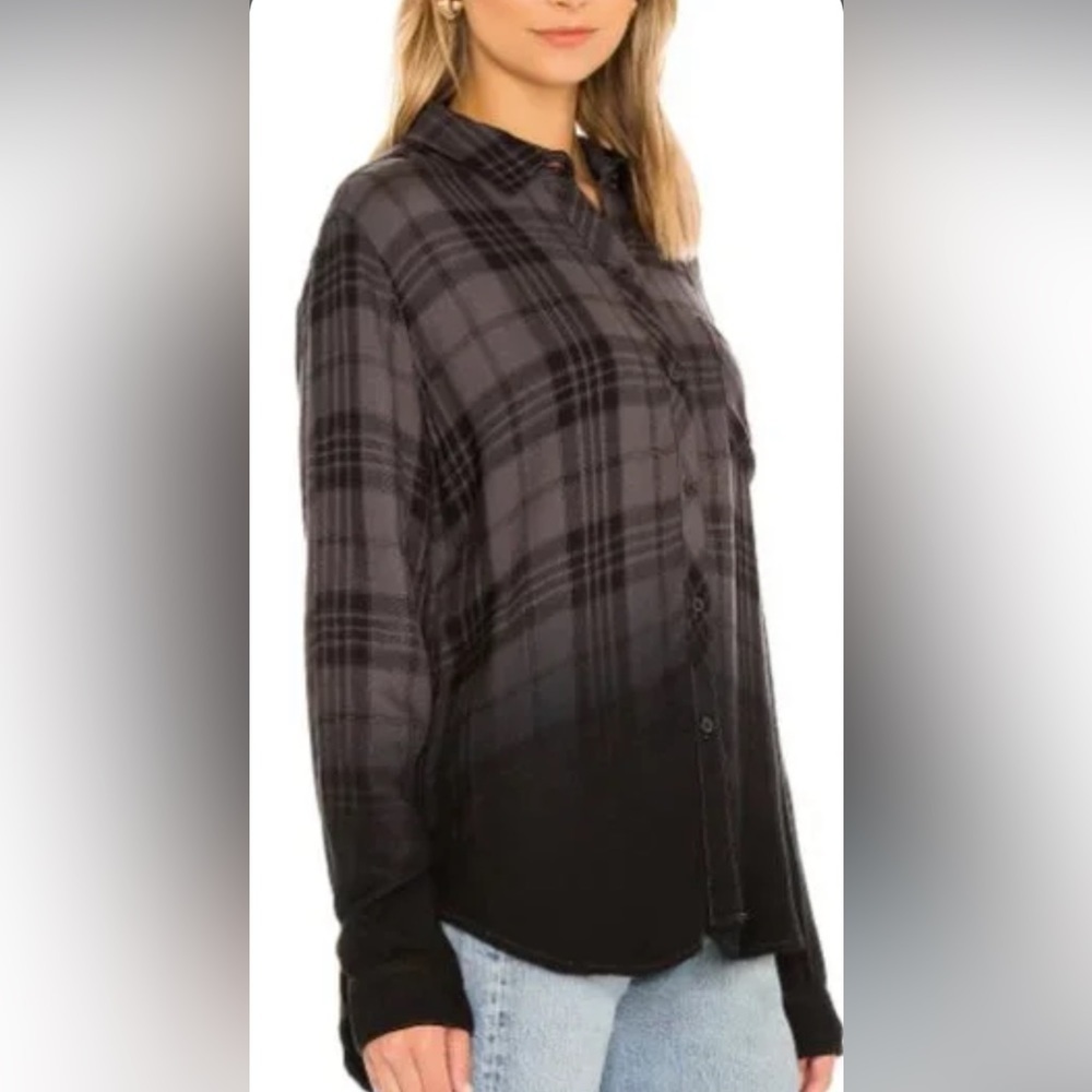 RAILS Hunter‎ Charcoal Jet Dip Dye Long Sleeve Plaid Button-Down Shirt in XS